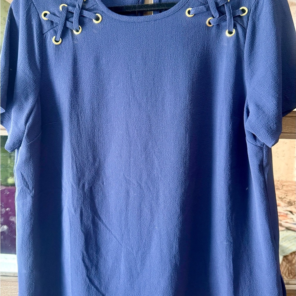 Michael Kors Blue Top with Lace-Up Detail